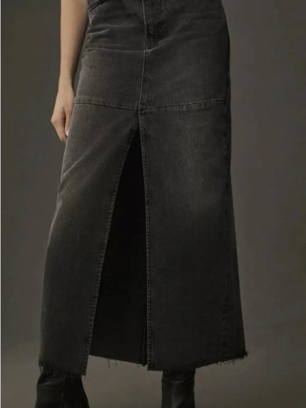 Reformation Tazz Maxi Denim Long Skirt Size 23 Black Wash Front Slit Taw Hem - Picture 3 of 15